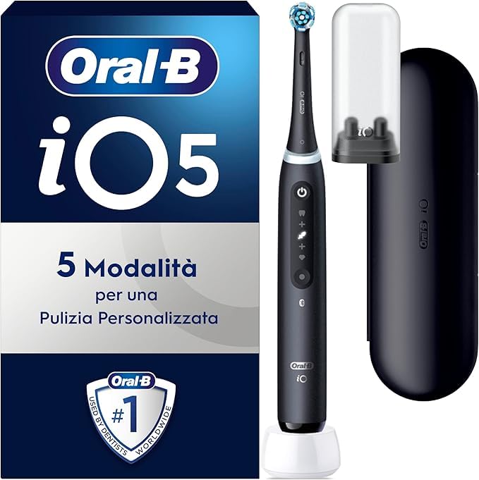 Oral-B Elektryczna szczoteczka do zębów wielokrotnego ładowania iO 5N, czarna, 1 x głowa, 1 x etui podróżne, 1 x szczoteczka do zębów