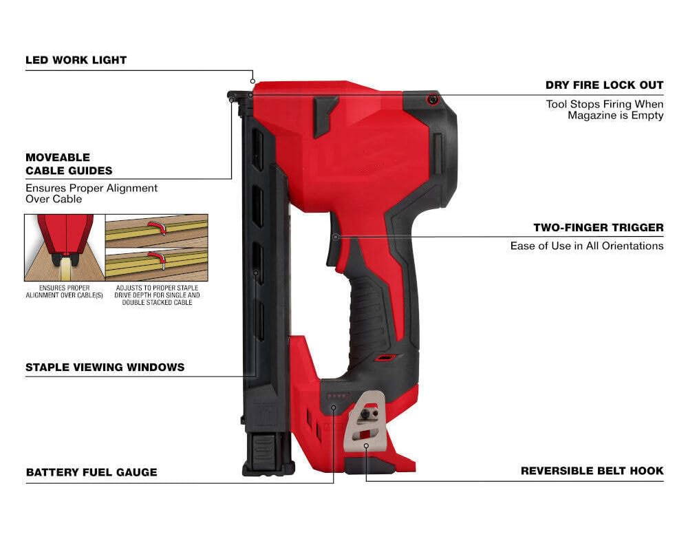 JINYUMT Cable Stapler, for Milwaukee 2448-20 M12 12V Cordless Li-Ion Brushed Cable Stapler(Size:6.5 x 2.65 x 11.6 in) - Bare Tool, Red,black