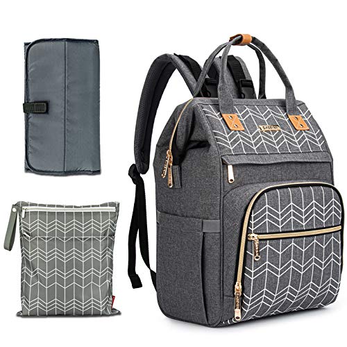 Changing Bag Backpack-BABEYER Large Maternity Nappy Bags Rucksack Multi-Function Travel Back Pack with Changing Mat＆Wet Dry Bag for Mom & Dad (Grey)
