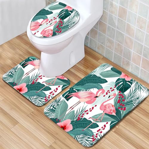 rutschfeste Badematte Bananenblatt- und Flamingomuster Badematten Set 3-Teiliges...