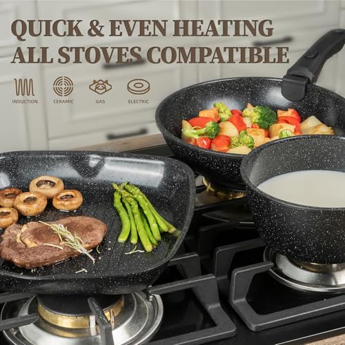 Image of 23Pcs Ceramic Cookware Set Non Stick Pots and Pans Set Non Toxic with Detachable Handle Induction Kitchen Cookware Set Space Saving, Oven & Dishwasher Safe, Black
