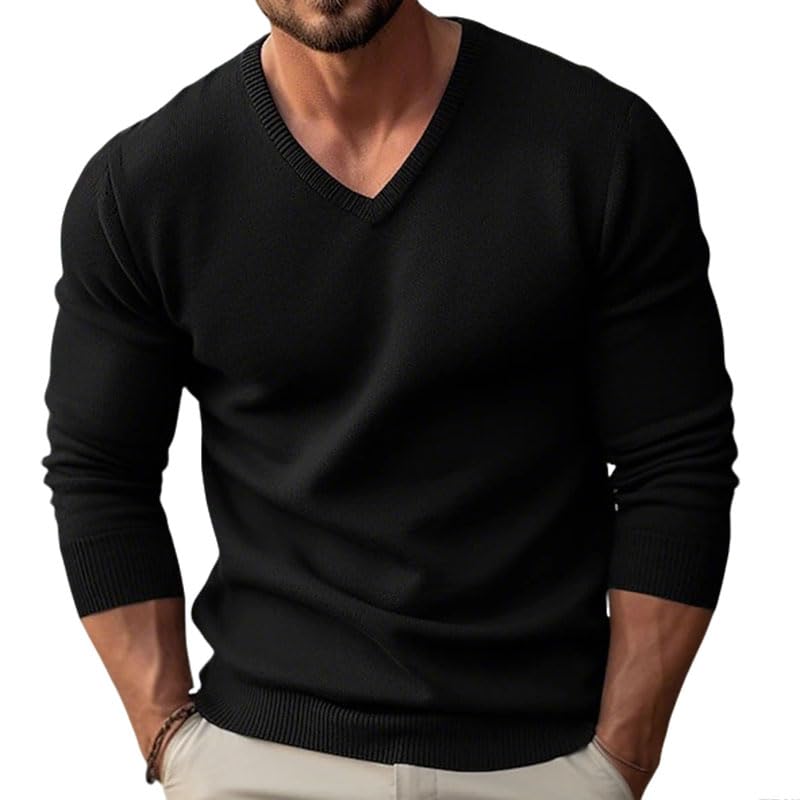 Mywinway Pullover Sweaters for Men Fall V Neck Long Sleeve Causal Lightweight Trendy Knit Sweater Tops Jumper Outerwear