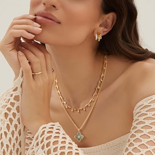 Fettero Necklaces for Women Gold Charm Necklace 2 Sided Lucky Clover Pendant 14K Gold Plated Chain Cross Mom Pearl Necklace for Women Jewelry4
