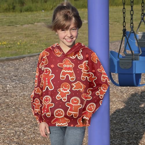 Kids Hoodies Sweaters Christmas Gingerbread Man Hooded Sweatshirts with Big Pockets for Boys Girls B04004074