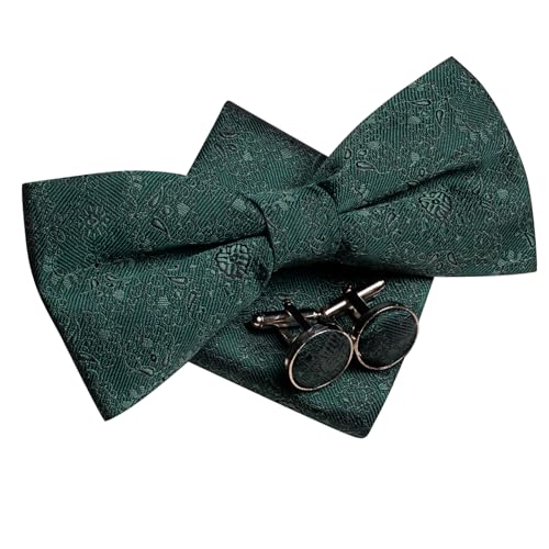 Image of Hi-Tie Bow Ties for Men Pre-Tied Pocket Square with Cufflinks Mens Bowtie Sets for Wedding Formal Party