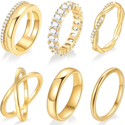 Gold Stackable Rings Set for Women, 14k Gold Plated Stacking CZ Thumb Rings Non Tarnish, Dainty Gold Knuckle Chunky Rings for Gift Size 5/6/7/8/9/10