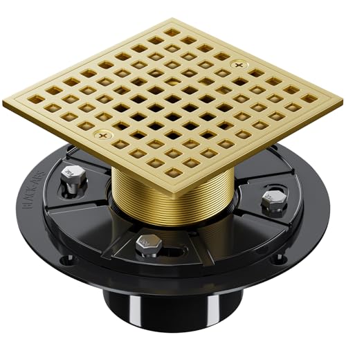 Image of 4-1 /4 Inch Shower Drain, Square Shower Floor Drain Kit with ABS Flange