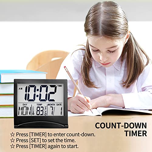 Betus B.CLOCK.FOLD.BLACK Digital Travel Alarm Clock - Foldable Calendar & Temperature & Timer Lcd Clock With Snooze Mode - Large Number Display thumb #4