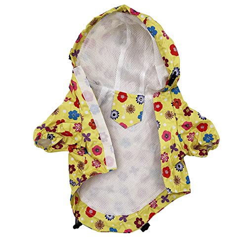 Dog Raincoat Hooded Leash Hole Waterproof Rain Coat Jacket Rainwear For Small Pet Cat Puppy (Xxs: Length - 8", Yellow Flowers) #TOP4