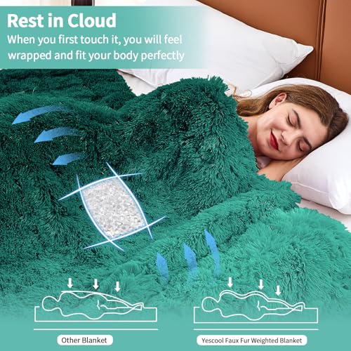 Image of yescool Weighted Blanket for Adults (15 lbs, 60 inch x 80 inch, Kelly Green) Heavy Blanket for Sleeping Perfect for 140-160 lbs, Queen Size Faux Fur Blanket with Premium Glass Bead, Machine Washable