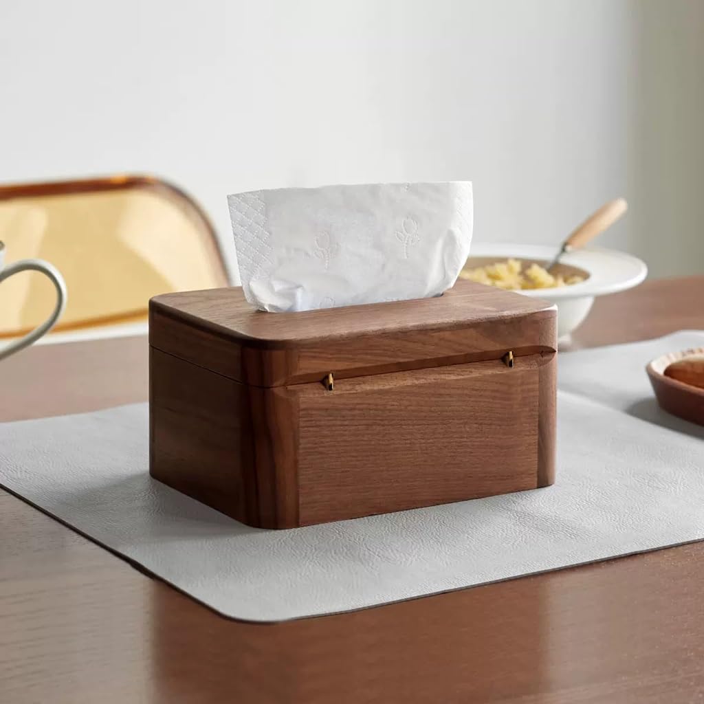 MODE HOME Taschentuchbox Aus Holz Mit Gold-Dekor – 24,5x14x10 Cm, Rechteckig Für Wohnzimmer & Bad