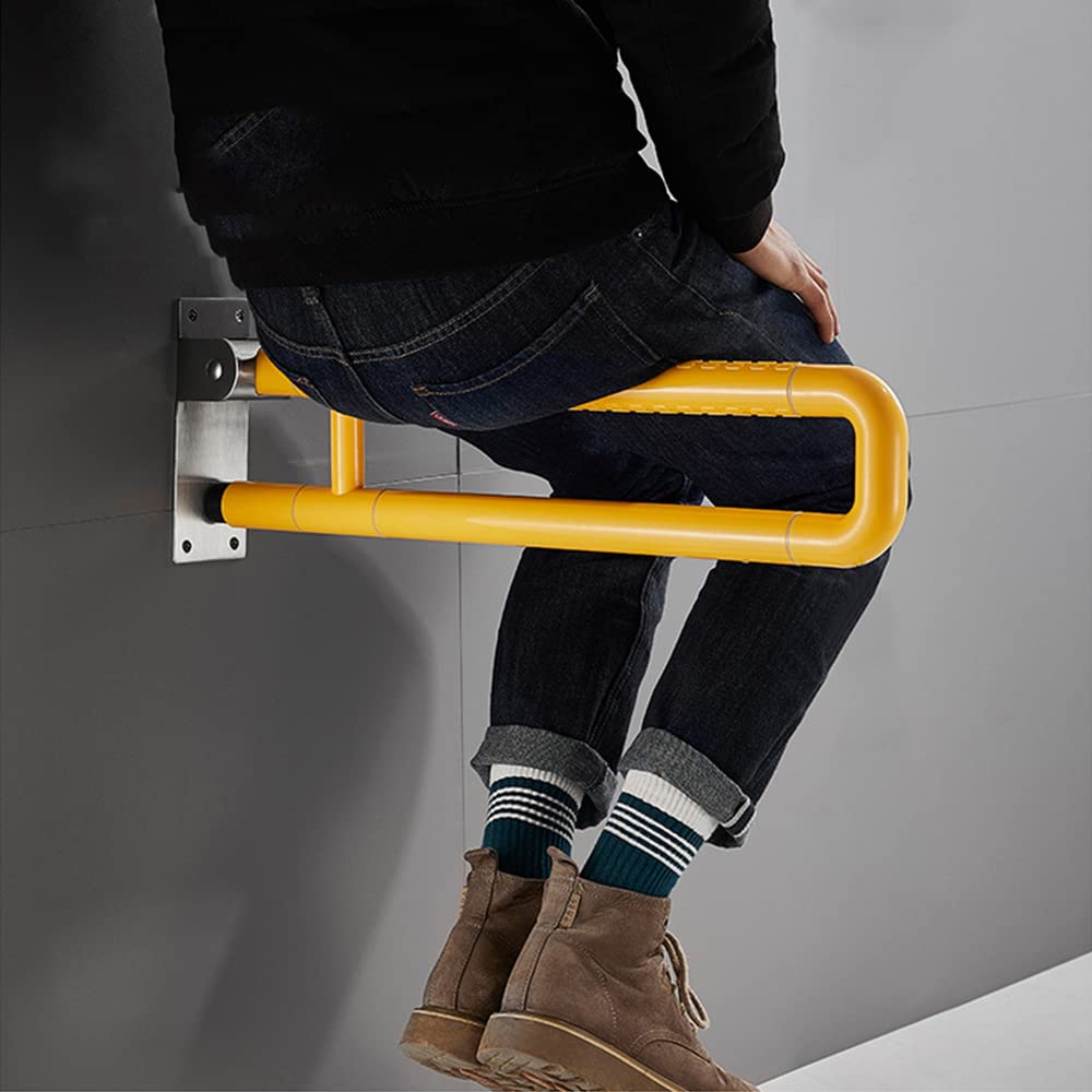 Barra Abatible Baño Minusvalido, Barras De Agarre WC, Barra de Apoyo para Inodoro, pasamanos Antideslizantes, Agarre De Apoyo para Personas Mayores De Pie 60cm(Color:Amarillo)