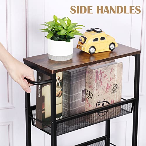 Nandae 4-Tier Storage Trolley Cart, Slim Storage Trolley, Narrow Storage Unit, Rolling Cart Storage Organizer on Wheels, Mesh Basket Shelf with Handles for Office Bathroom Kitchen Laundry Room - Image 5