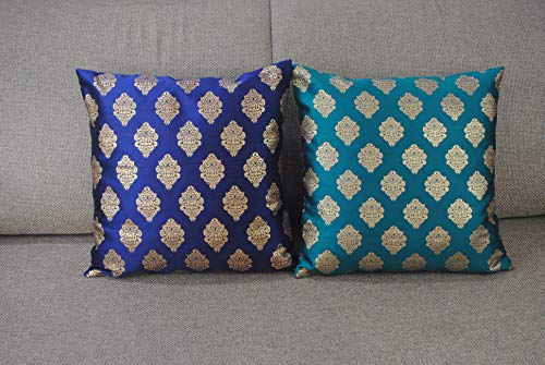 Image of PINK PARROT Polyester Blend Dopian Silk Cushion Covers - Set of 5 (Multicolour, 18 x 18 inch)