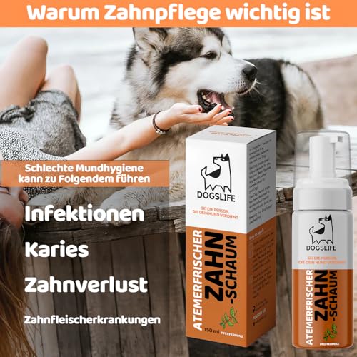 Atem-Erfrischer für Hunde | Pfefferminz Mundspülung | Sicherer Zahnschaum | Gegen Mundgeruch | 150ml Dental Spray für alle Hunde | It's A Dogs Life