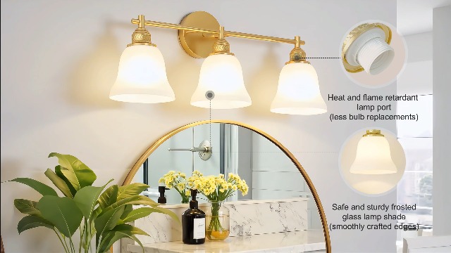 Image of Bathroom Light Fixture, 2-Light Vanity Wall Sconce with Glass Shades, Gold Finish, Light Fixtures Over Mirror for Bathroom, Bedroom, Living Room, Hallway, 18inch