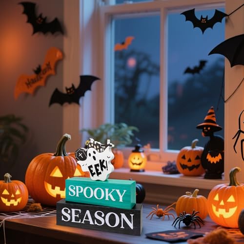 Image of 3 Pcs Halloween Wooden Decor, Spooky Season Decorations Gifts for Indoor