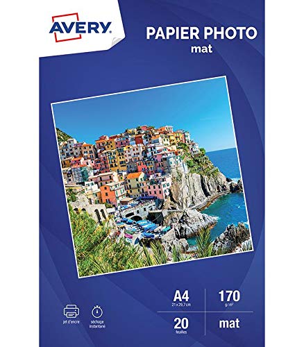 Avery 2585-20 hojas de papel fotográfico mate, A4, inyección de tinta, 170 g/m2, 10 unidades