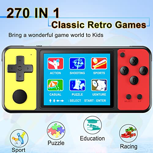 Handheld Game Console for Kids Aldults Preloaded 270 Classic Retro Games with 3.0'' Color Display and Gamepad Rechargeable Arcade Gaming Player (Black Yellow) - Image 3