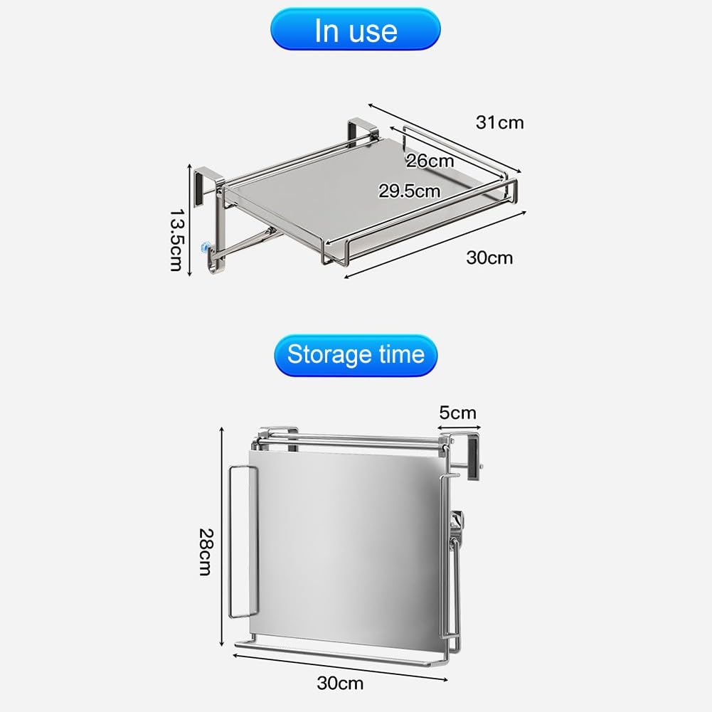 Organizer da cucina pieghevole in acciaio inox, mensola salvaspazio e gancio per porta, supporto per controsoffitto in metallo 304, nero o argento