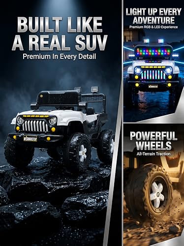 Image of WishmasterKids Driving Electric Ride-On Car for Boys & Girls 2-6 Years Big Wheels, Single Seat, Music & LED Lights | Off-Road Adventure Jeep | 6 Month Warranty | Gift for Birthday