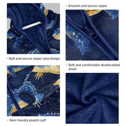 Blue Crocodile Pattern Print Toddler Fleece Jacket Girl Boys Hooded Fleece Jacket Coat Warm Outwear Zip-up 3-10T3