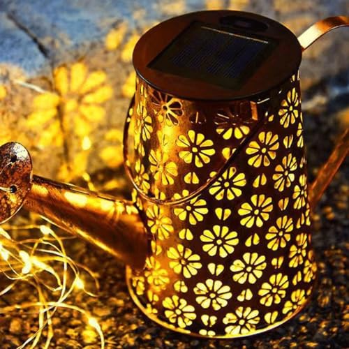Solar Watering Can Lights Outdoor Garden Ornaments LED Solar String Lights Waterproof Fairy Waterfall Light Retro Metal Hanging Lantern Gardening Lamp for Yard Lawn Pathway Decoration Gardening Gifts - Image 2