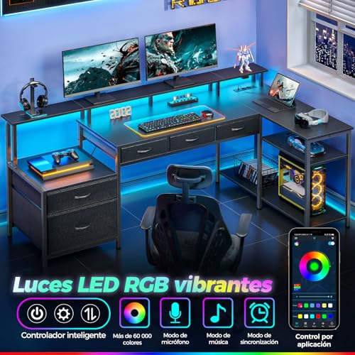 Thumbnail 3 de Seventable Mesa en Forma L con Luz LED y Tomacorriente 💻