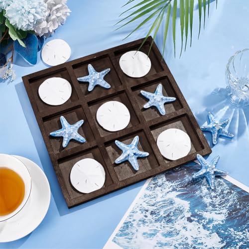 Starfish Tic Tac Toe Game Set de FINGERINSPIRE - Juego de mesa con tablero de madera y piezas de resina temáticas de la playa miniatura 5