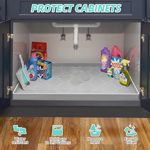 SIKADEER 31" x 22" Under Sink Mat Waterproof, Silicone Mat Kitchen Drawer Shelf and Cabinet Liner, Sink Protector for Kitchen Organizers and Storage, Boot Tray Pet Food Mats
