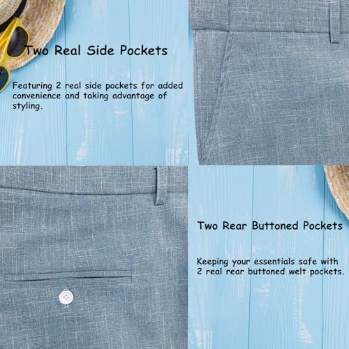 Wemaliyzd Mens Linen Pants Elastic Waist Lightweight Casual Suit Trousers with Pockets3