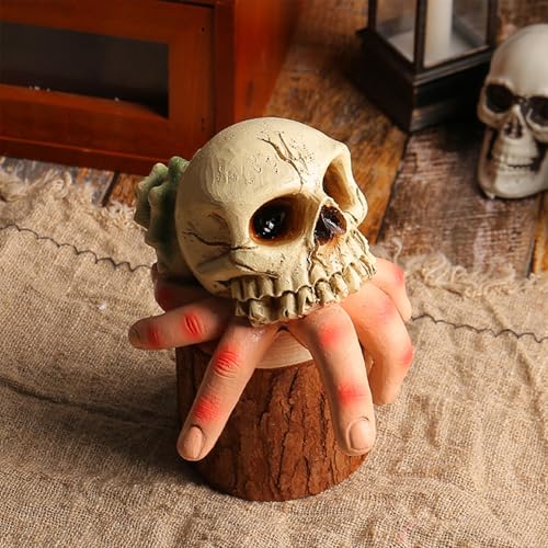 Lxoraziy Figura de Calavera y Mano Fantasma de Resina – 14 cm – Adorno de Mesa Gótico...