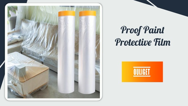 Image of OULIGET Taped Masking Film,Plastic Dust Proof Paint Protective Film,Waterproof Transparent Masking Film and Tape, Paint Masking Film for Furniture Wall Car Carpet,14 X 65 Feet X 2 Rolls