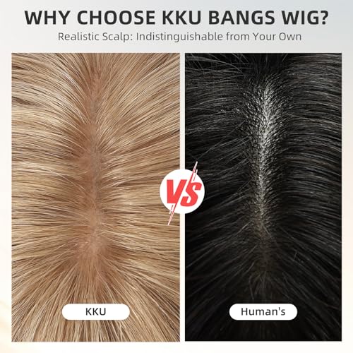 Image of KKU 16 Inch Blonde Human Hair Wig,Human Hair Wigs,Human Hair Wig With Bangs, Lady Wigs Human Hair, Real Hair Wigs For Women