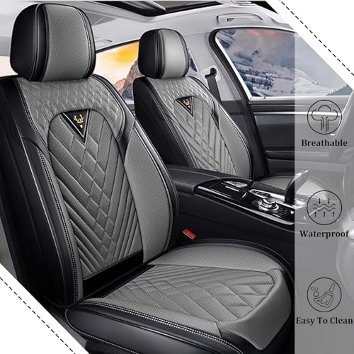 Image of Car Seat Covers Front Seats for Subaru Crosstrek 2016-2026, Waterproof Nappa Leather Car Seat Covers, Full Coverage Car Seat Covers Sets(2 Seats /Black Gray)