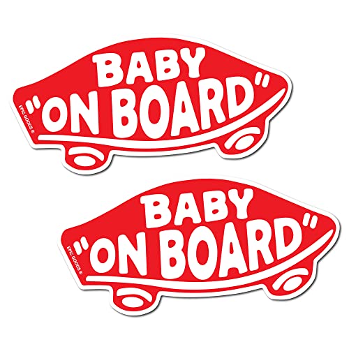 EPIC GOODS Baby On Board Sticker for Cars Trucks Vans [2-Pack] Baby On Board Signs Safety Sign Decal for Kids Heavy-Duty Waterproof Bumper Sticker | Cute Baby Shower Registry Gift (Stickers - Red)