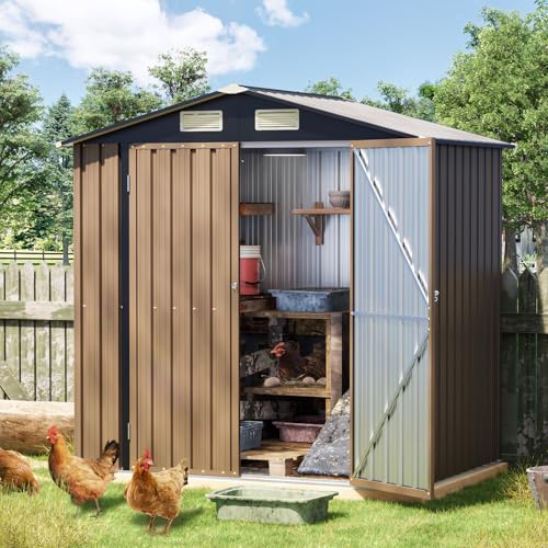Image of 4x6 FT Outdoor Metal Storage Shed, Double Doors,Tool Shed for Garden, Patio, Backyard Brown