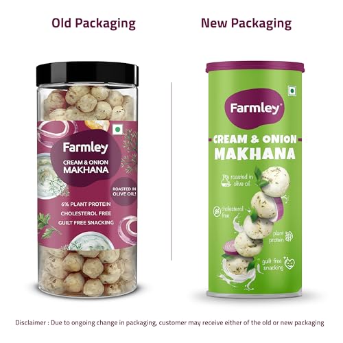 Image of Farmley Roasted Makhana, Peri Peri & Cream & Onion Flavour I 77g Each I Healthy Snack Roasted in Olive Oil | Guilt-Free & Crunchy Munchies | Pack of 2