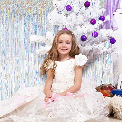Jvigue 3 Pack Foil Curtains Metallic Foil Fringe Curtain For Birthday Party Photo Backdrop Wedding Event Decor (Glitter Sliver) #TOP3