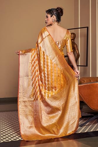 Image of SWORNOF Women's kanjivaram banarasi silk saree for Patola festival Wedding silk with rich pallu Design sarees for women with blouse piece