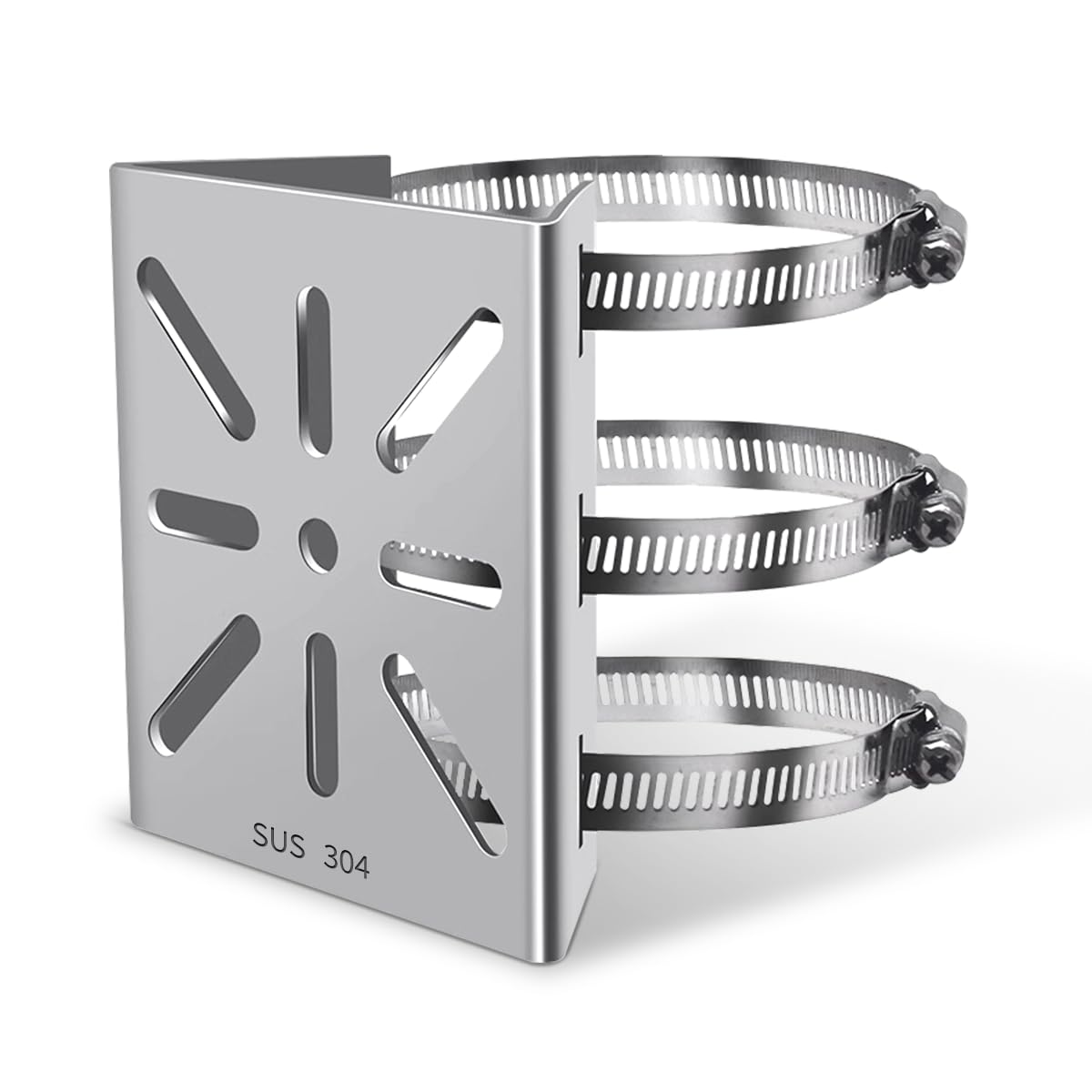 Universal Vertical Pole Corner Mount Bracket for Security Camera, Stainless Steel Pole Mount Adapter with 4 Loops, CCTV Cameras Mounting Brackets