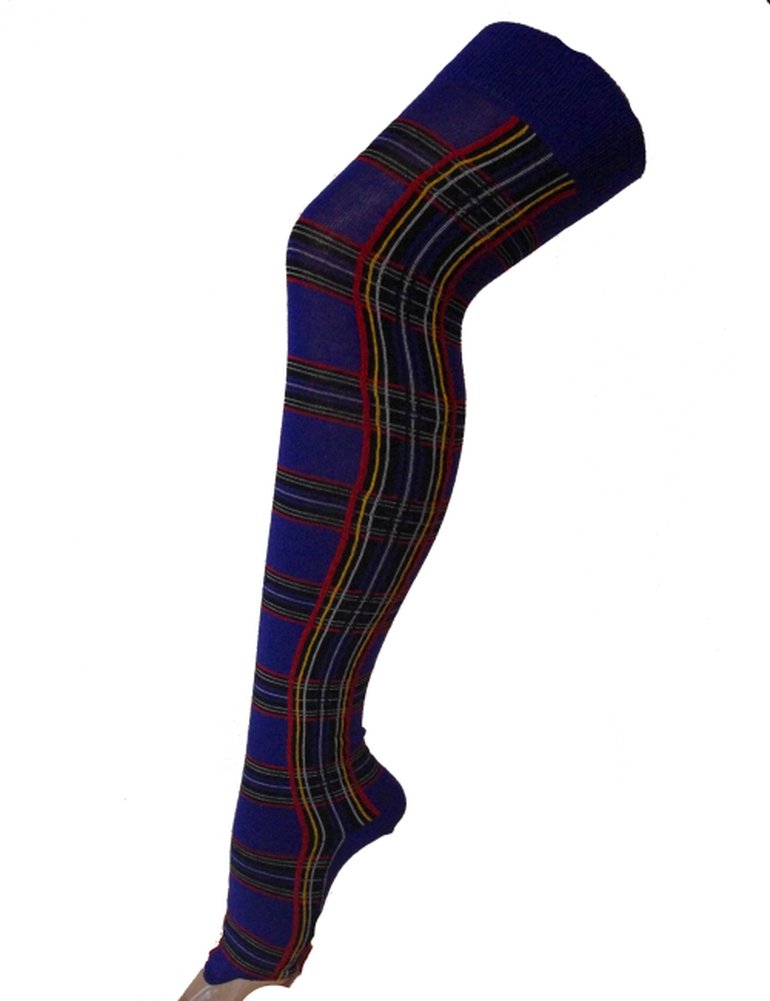 Fashion4legs Women's Blue Over Knee Sock In A Tartan Pattern