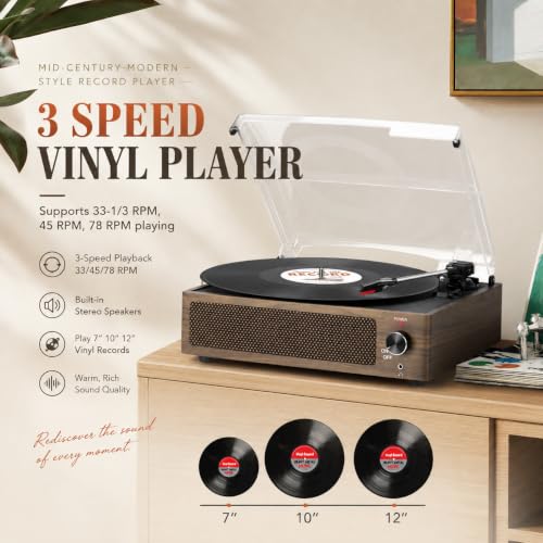 Image of Seasonlife Vinyl Record Players with Speakers,Wood Cyan Vintage Turntables