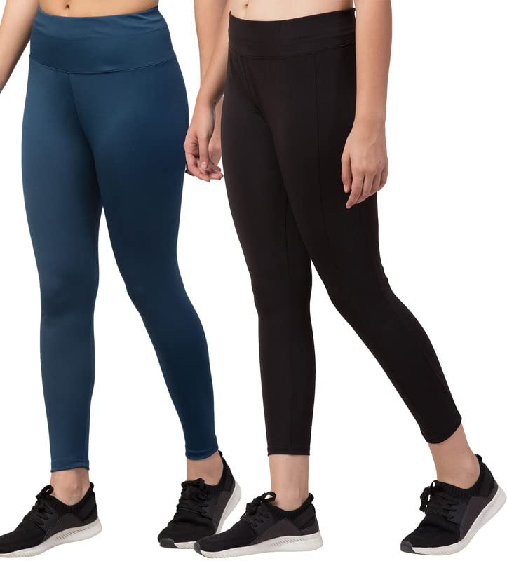 Image of BLUECON Gym wear Leggings Ankle Length Workout Pants | Stretchable Tights | Mid Waist Sports Fitness Yoga Track Pants for Girls & Women (Pack of 2)