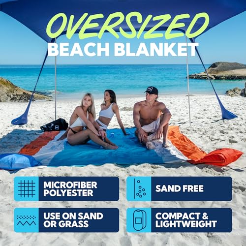 Image of SUN NINJA Sand Free Beach Blanket, Sandproof Beach Mat, 10ft x 9ft, Turtle