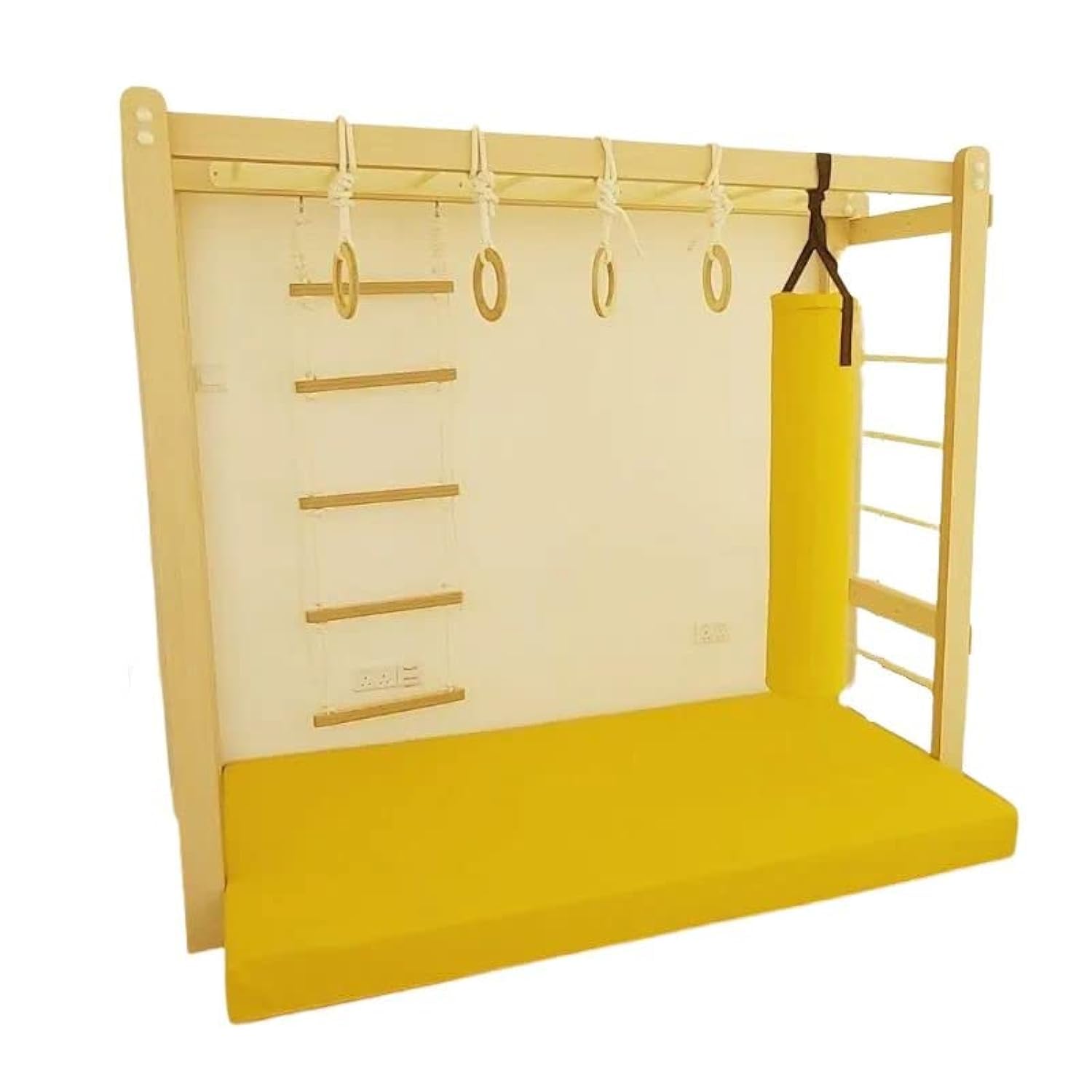 MOON KIDS - Monkey Bar with Accessories Set - Type 4 - Yellow Safety Mat - Indoor Monkey Bars for Kids