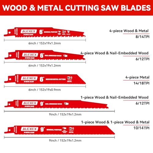 Image of 14 Piece Reciprocating Saw Blades Set, Premium 6 & 9 Inch Nail-Embedded Wood and Metal Cutting Saw Blades, 6 /12 TPI, 8 /14 TPI, 10 /14 TPI, 14 /18 TPI - for Diablo Bi-Metal Sawzall Blades DS0014S