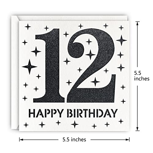 MAGJUCHE Black 12th Birthday Card, Laser Cut Glitter Girl Boy Age 12 Gift For Daughter, Son2