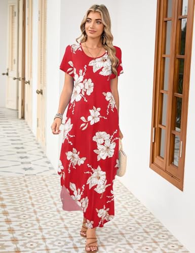 Image of JollieLovin Womens Plus Size Casual Summer Maxi Long Dress Short Sleeve T-Shirt Loose Sun Dress(L-5X)