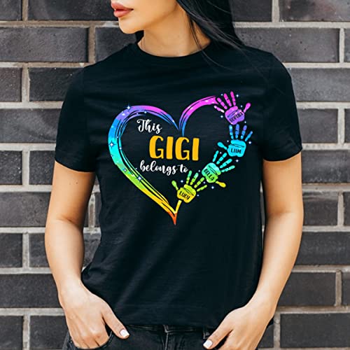 Personalized This Gigi Belongs to Heart Hand Color T-Shirt, Custom Grandma with Kids Name Shirt, Gifts for Mother's Day, Christmas, Birthday Black2